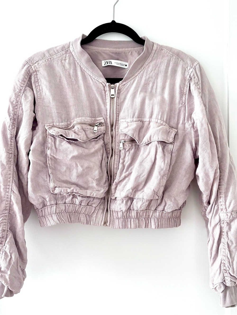 Zara Cropped Linen Bomber Jacket Size XS
